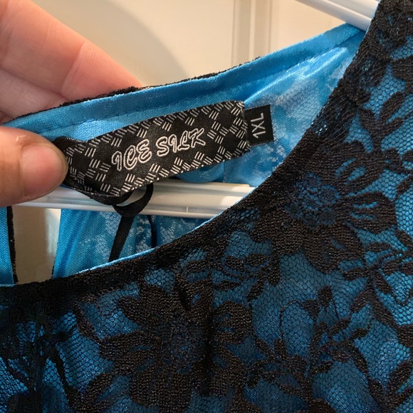 Ice Silk 1XL black lace party dress turquoise - Picture 3 of 5
